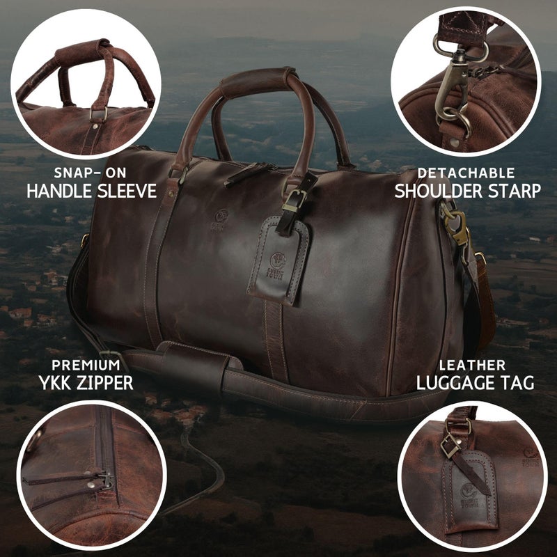 Rustic Town Leather Holdall Bags for Men - Travel Overnight Duffle - Weekend Carry On Suitcase - Underseat Flight Cabin Duffel Bag, Mulberry, L, Leather Overnight Bags for Men - Image 4